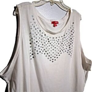 Bongo White Jeweled Womens Plus Size 3X Tank Top Boat Neck Split Back‎ Summer